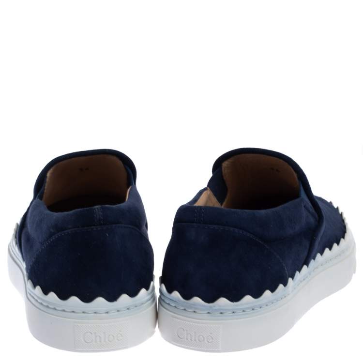 Pre Owned Chloe Navy Blue Suede Ivy Scallop Slip On Sneakers Size 36