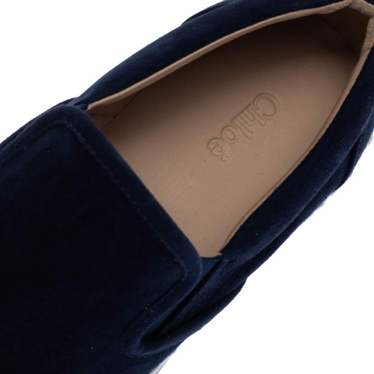 Pre Owned Chloe Navy Blue Suede Ivy Scallop Slip On Sneakers Size 36