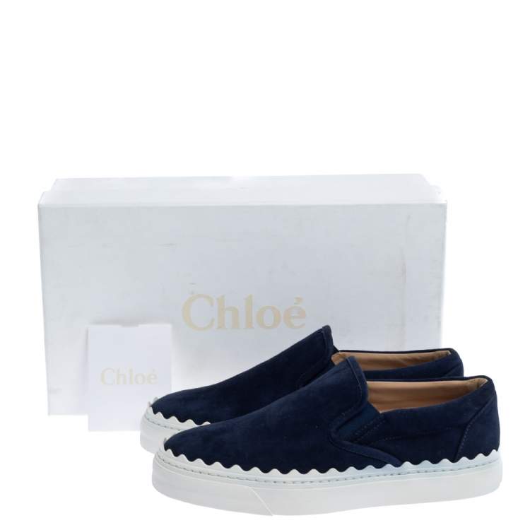 Pre Owned Chloe Navy Blue Suede Ivy Scallop Slip On Sneakers Size 36