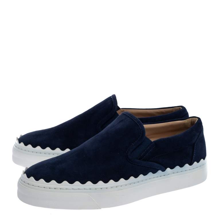 Pre Owned Chloe Navy Blue Suede Ivy Scallop Slip On Sneakers Size 36