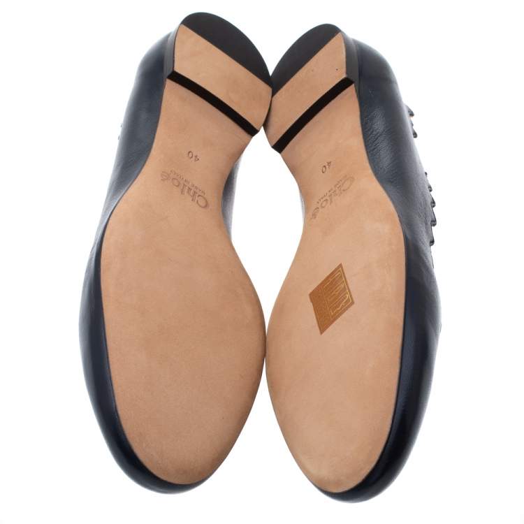 Pre Owned Chloe Navy Blue Leather Lauren Scalloped Ballet Flats Size 40