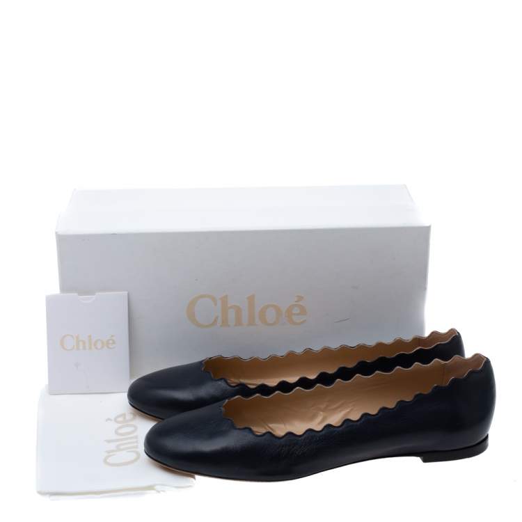 Pre Owned Chloe Navy Blue Leather Lauren Scalloped Ballet Flats Size 40