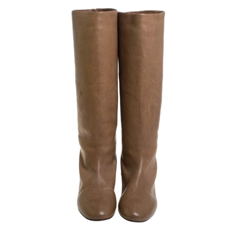 مملوكة مسبقًا Chloe Brown Leather Knee Length Boots Size 40