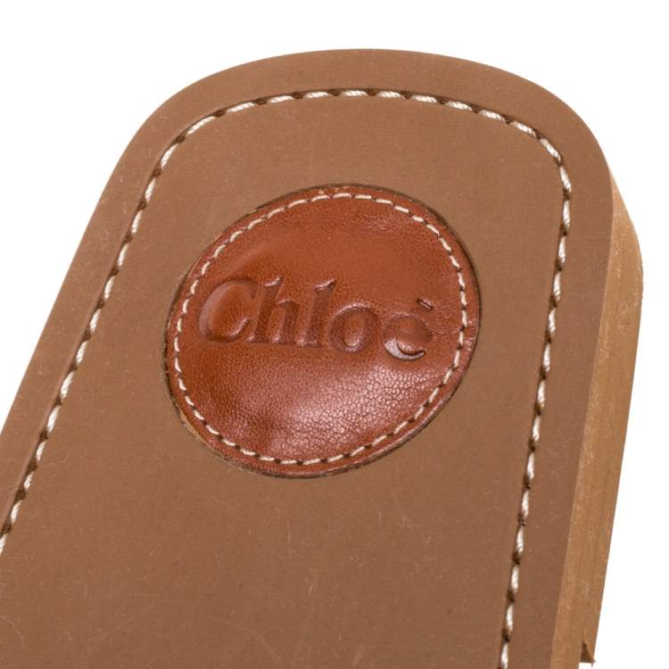 Pre Owned Chloe Pink Canvas Logo Ribbon Woody Flat Slide Sandals Size 39