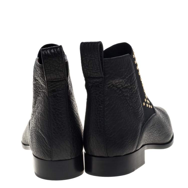 Pre Owned Chloe Black Leather Studded Ankle Boots Size 40