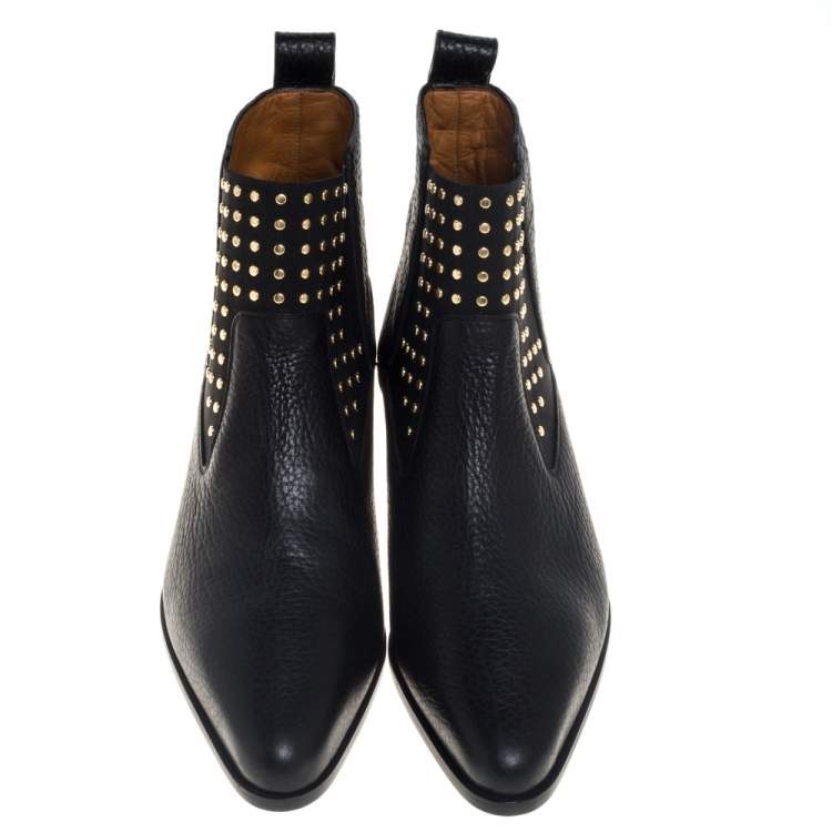 Pre Owned Chloe Black Leather Studded Ankle Boots Size 40