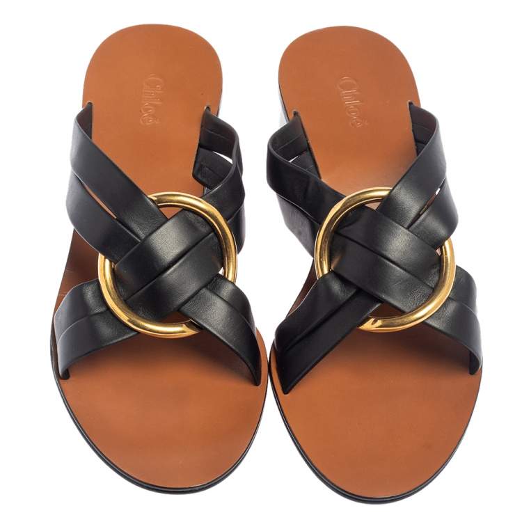 Pre Owned Chloe Black Leather Rony Slide Sandals Size 39