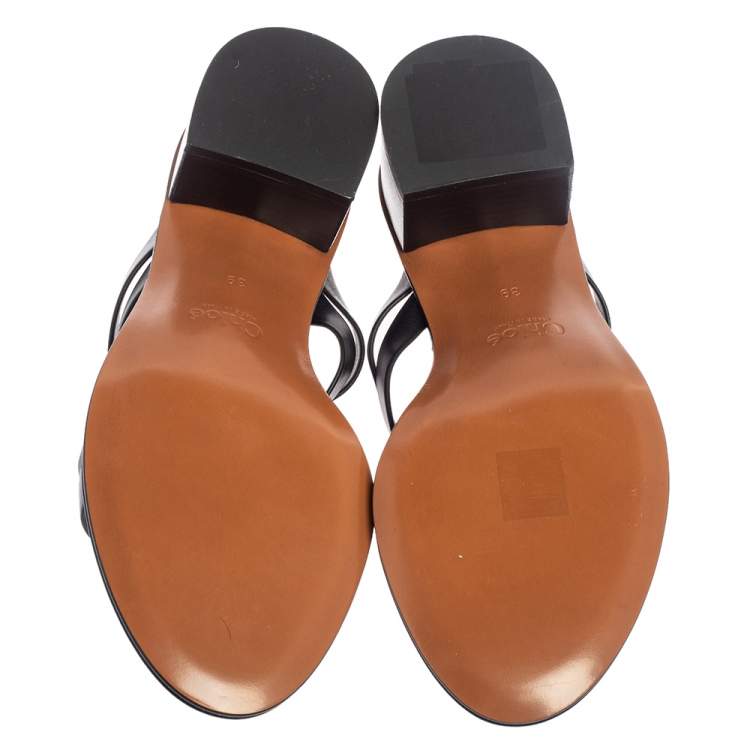 Pre Owned Chloe Black Leather Rony Slide Sandals Size 39