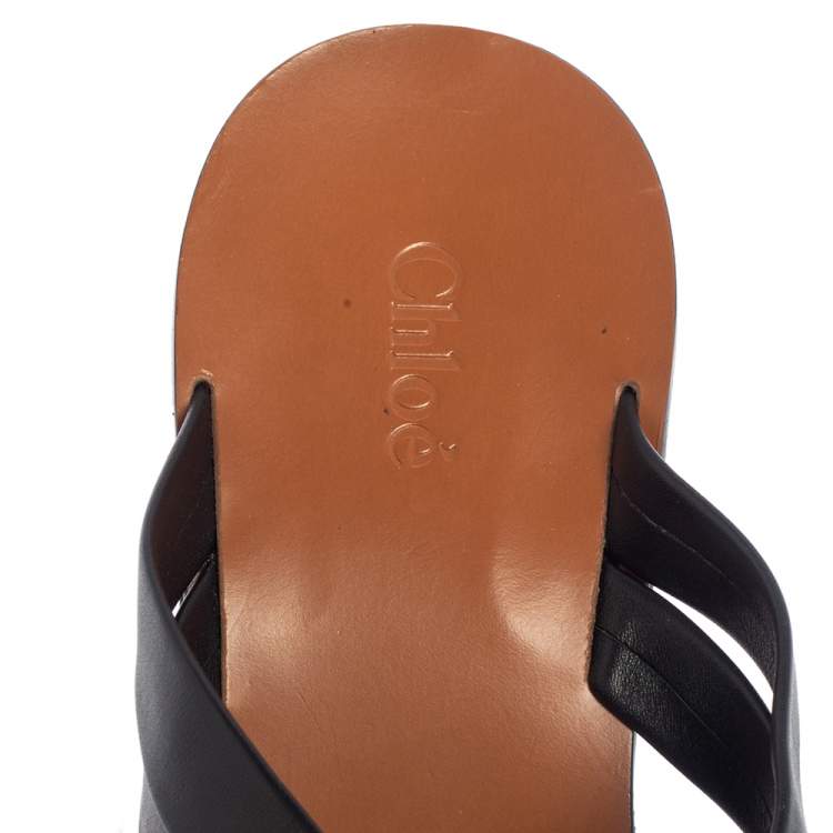 Pre Owned Chloe Black Leather Rony Slide Sandals Size 39