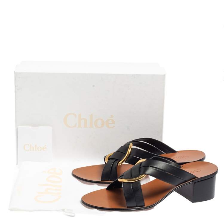 Pre Owned Chloe Black Leather Rony Slide Sandals Size 39
