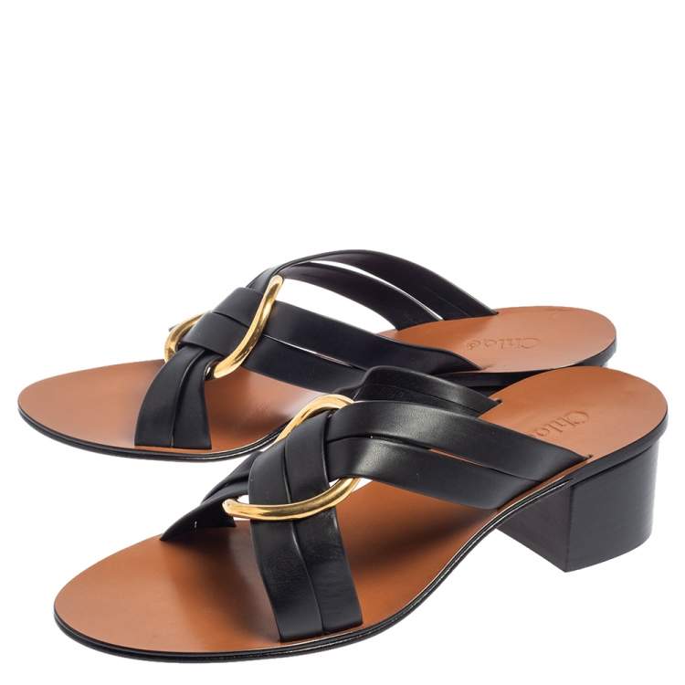 Pre Owned Chloe Black Leather Rony Slide Sandals Size 39
