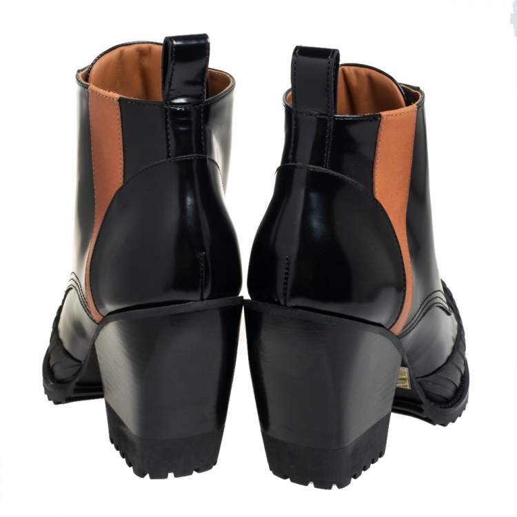 Pre Owned Chloé Black Leather And Rylee Rubber Cap Toe Lace Up Ankle Boots Size  40