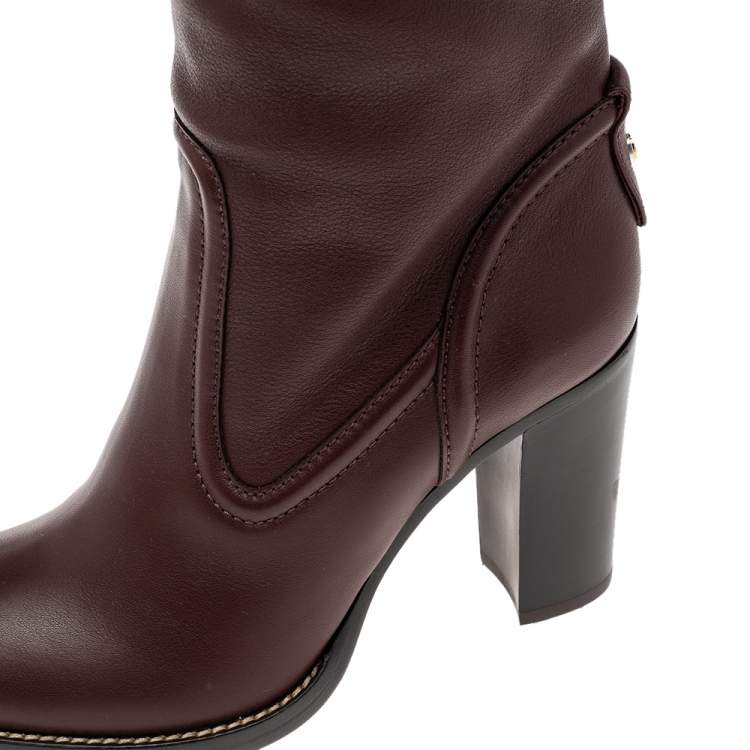 Pre Owned Chloe Burgundy Leather Emma Over The Knee Boots Size 38