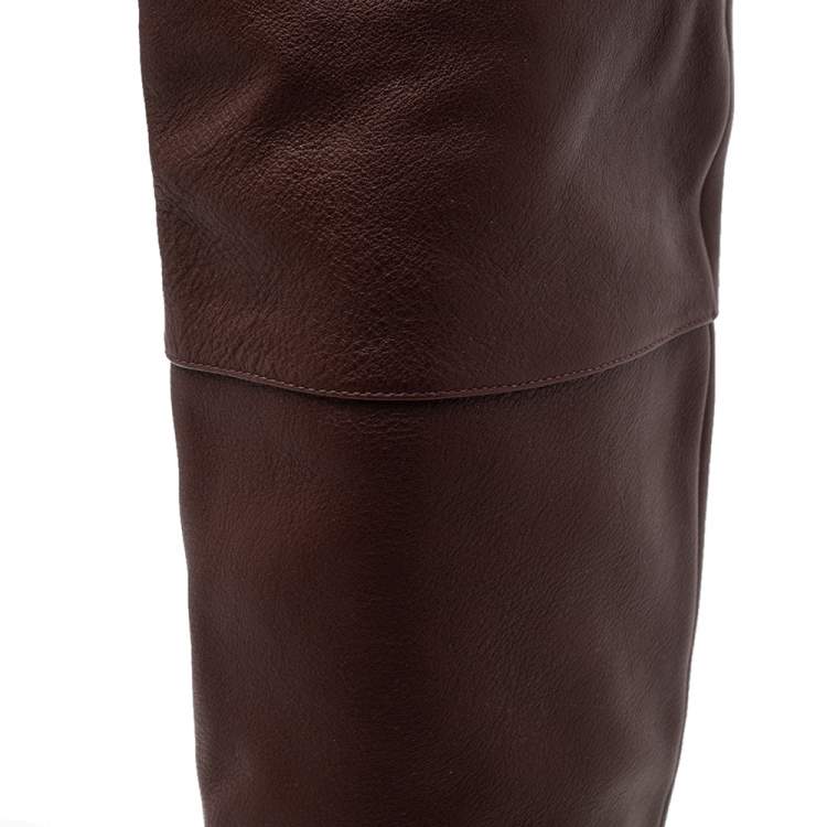 Pre Owned Chloe Burgundy Leather Emma Over The Knee Boots Size 38