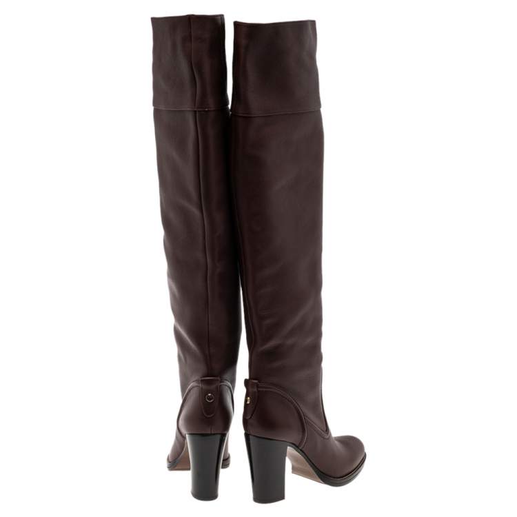Pre Owned Chloe Burgundy Leather Emma Over The Knee Boots Size 38