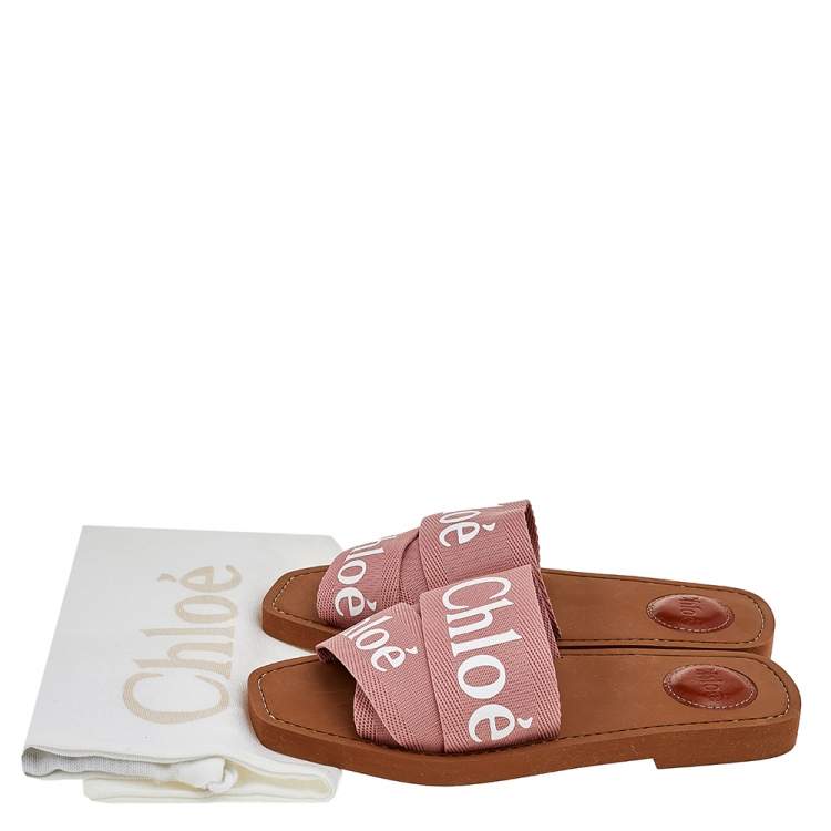 Pre Owned Chloe Pink Canvas Logo Woody Slide Sandals Size 36