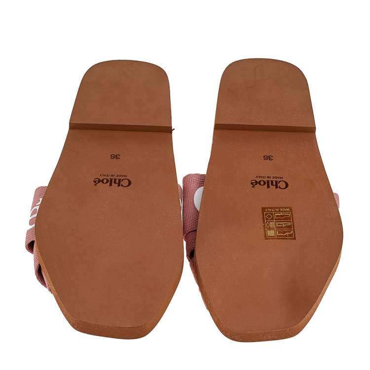 Pre Owned Chloe Pink Canvas Logo Woody Slide Sandals Size 36