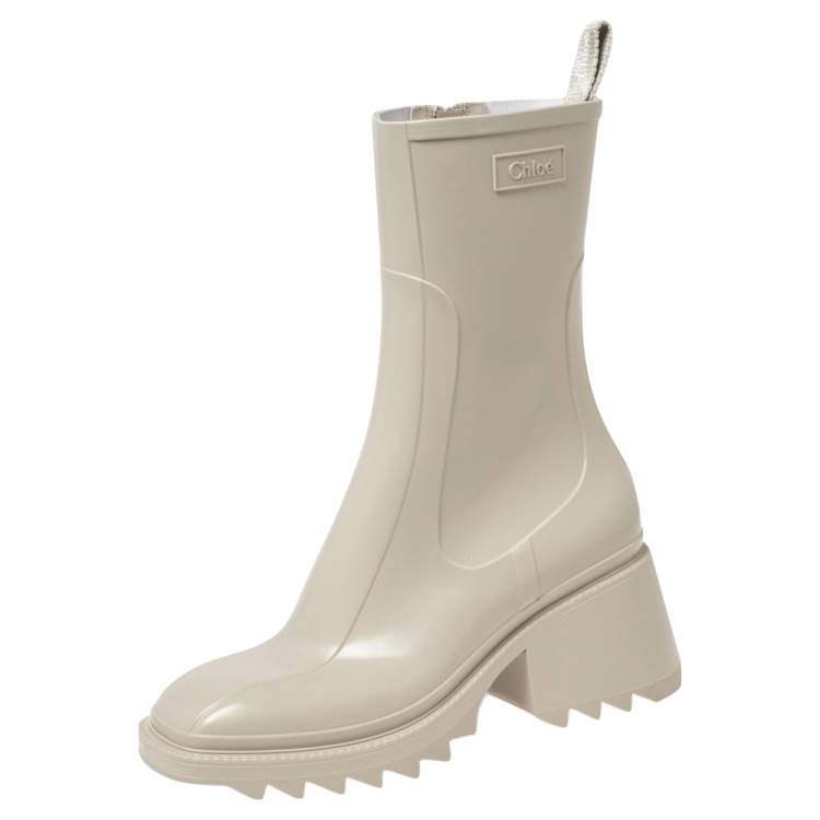 Pre Owned Chloe Grey Rubber Block Heel Mid Calf Boots Size 40 