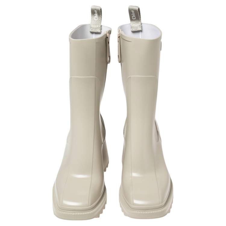 Pre Owned Chloe Grey Rubber Block Heel Mid Calf Boots Size 40 
