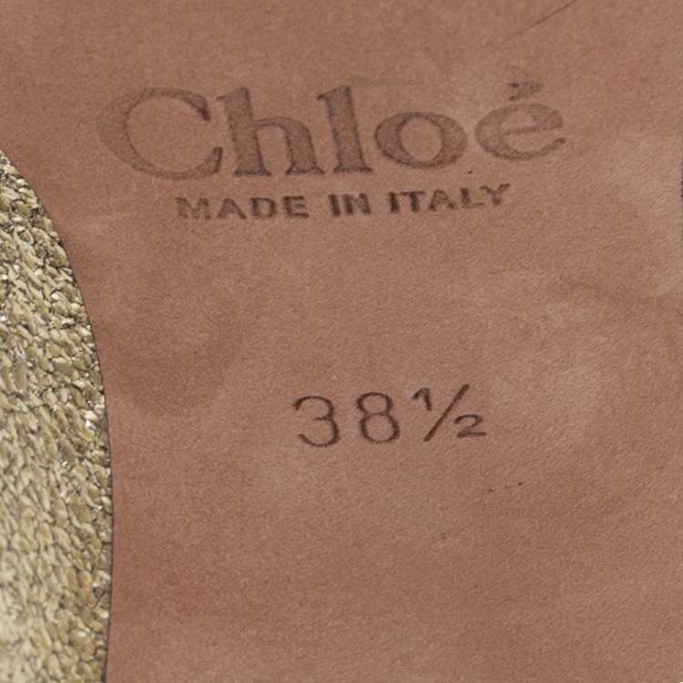 Pre Owned Chloe Gold Leather Lauren Scallop Trim Block Heel Pumps Size 38.5