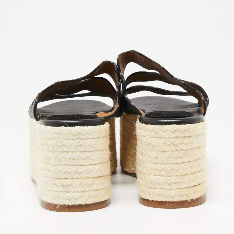 Pre Owned Chloe Black Suede Leather Espadrille Platform Slide Sandals Size 37