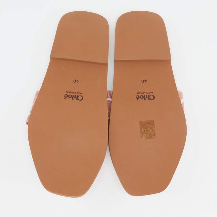 Pre Owned Chloe Pink Canvas Logo Ribbon Woody Flat Slide Sandals Size 40