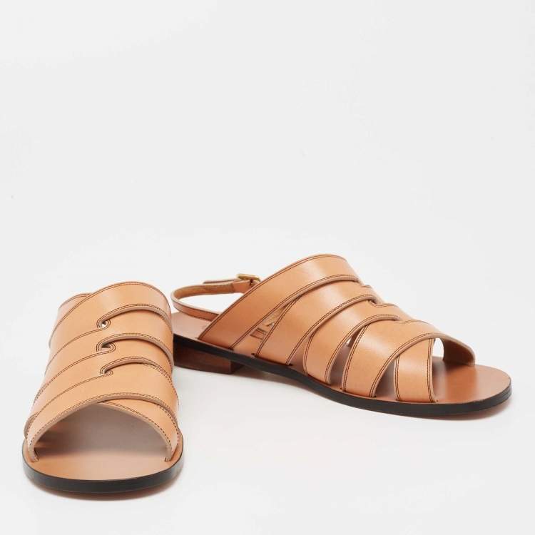 Pre Owned Chloe Tan Strappy Leather Flat Slide Sling Sandals Size 36