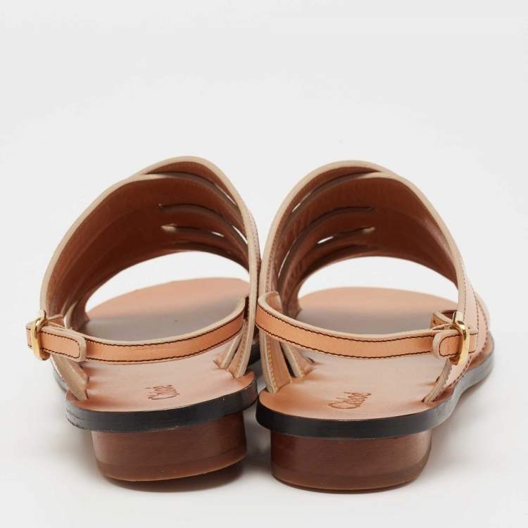 Pre Owned Chloe Tan Strappy Leather Flat Slide Sling Sandals Size 36