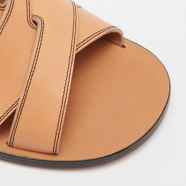 Pre Owned Chloe Tan Strappy Leather Flat Slide Sling Sandals Size 36