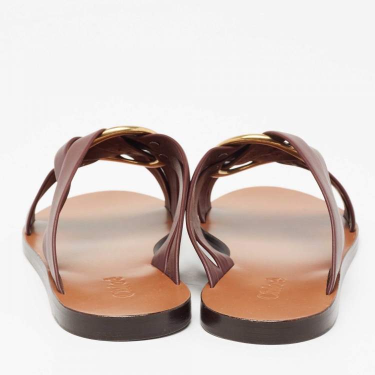 Pre Owned Chloe Burgundy Leather Rony Crisscross Flat Sandals Size 37