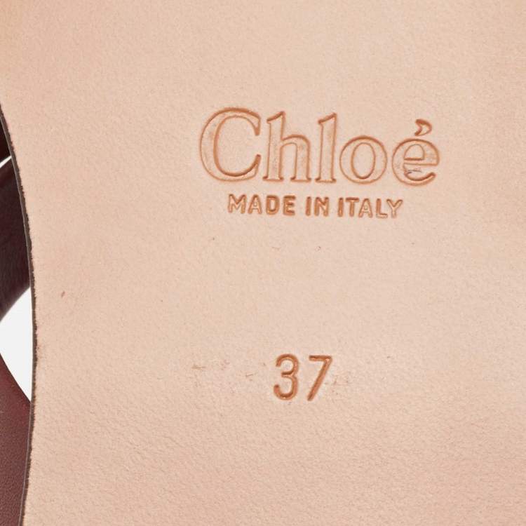 Pre Owned Chloe Burgundy Leather Rony Crisscross Flat Sandals Size 37