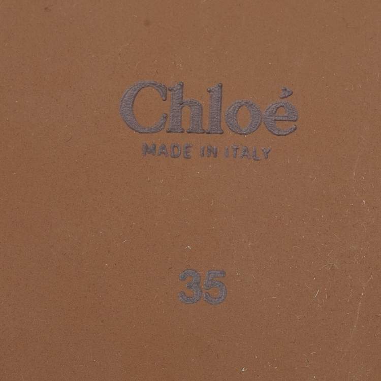مملوكة مسبقًا Chloe Brown Canvas Logo Ribbon Woody Flat Sandals Size 35