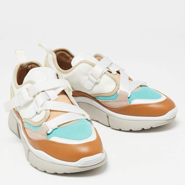 Pre Owned Chloe Multicolor Leather, Mesh and Suede Sonnie Low-Top Sneakers Size 37