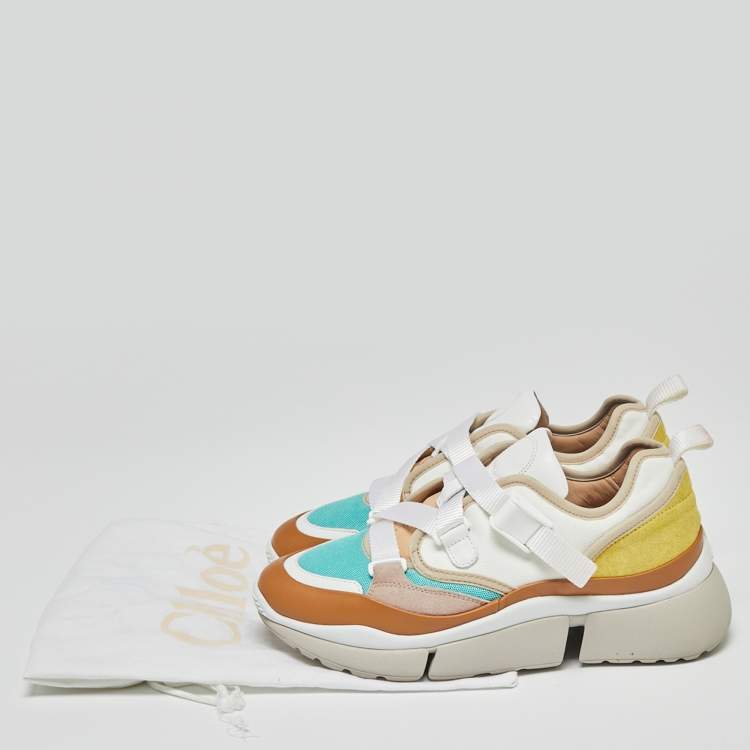 Pre Owned Chloe Multicolor Leather, Mesh and Suede Sonnie Low-Top Sneakers Size 37