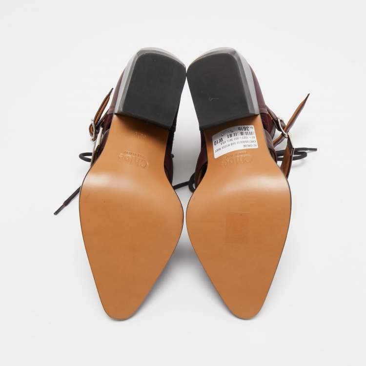 مملوكة مسبقًا Chloe Burgundy Leather and Suede Rylee Ankle Boots Size 36.5