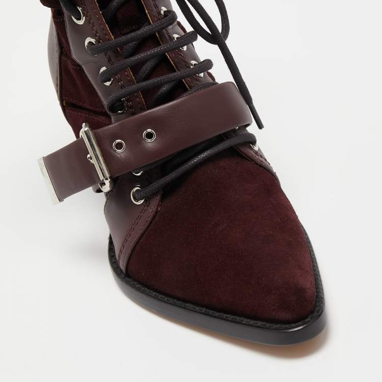 مملوكة مسبقًا Chloe Burgundy Leather and Suede Rylee Ankle Boots Size 36.5