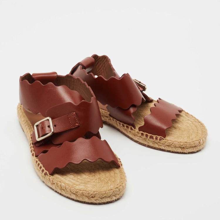 Pre Owned Chloe Brown Leather Espadrille Sandals Size 37