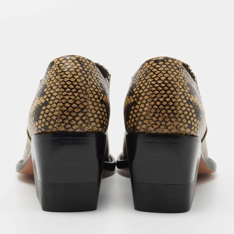 Pre Owned Chloe Yellow/Black Python Embossed Leather Rylee Ankle Boots Size 37