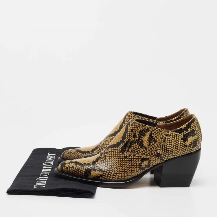 Pre Owned Chloe Yellow/Black Python Embossed Leather Rylee Ankle Boots Size 37