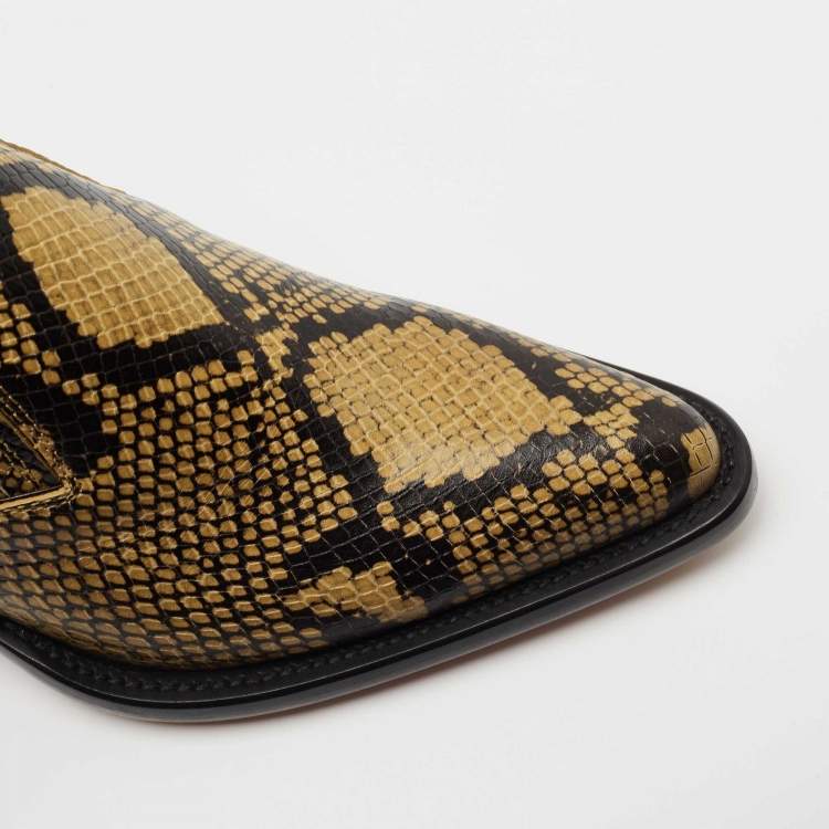 Pre Owned Chloe Yellow/Black Python Embossed Leather Rylee Ankle Boots Size 37