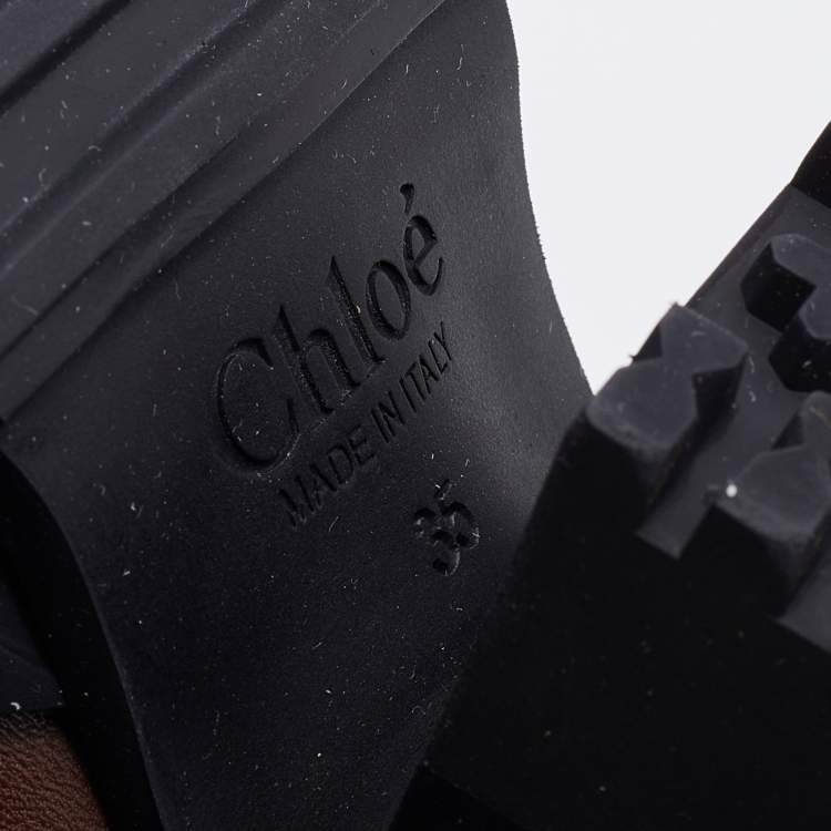 Pre Owned Chloe Brown/Black Leather and Rubber Rylee Ankle Boots Size 35