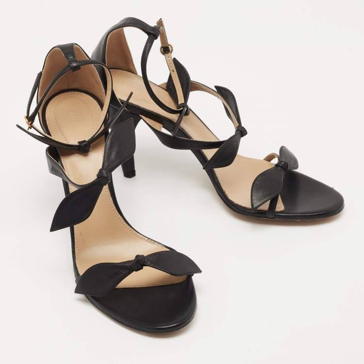 Pre Owned Chloe Black Leather Three Bow Mike Ankle Strap Sandals Size 39.5