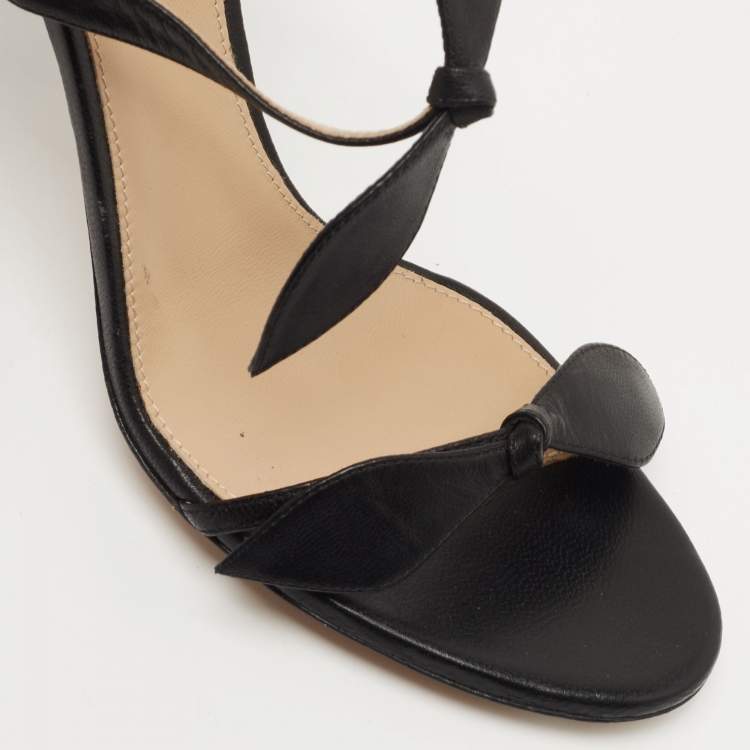 Pre Owned Chloe Black Leather Three Bow Mike Ankle Strap Sandals Size 39.5