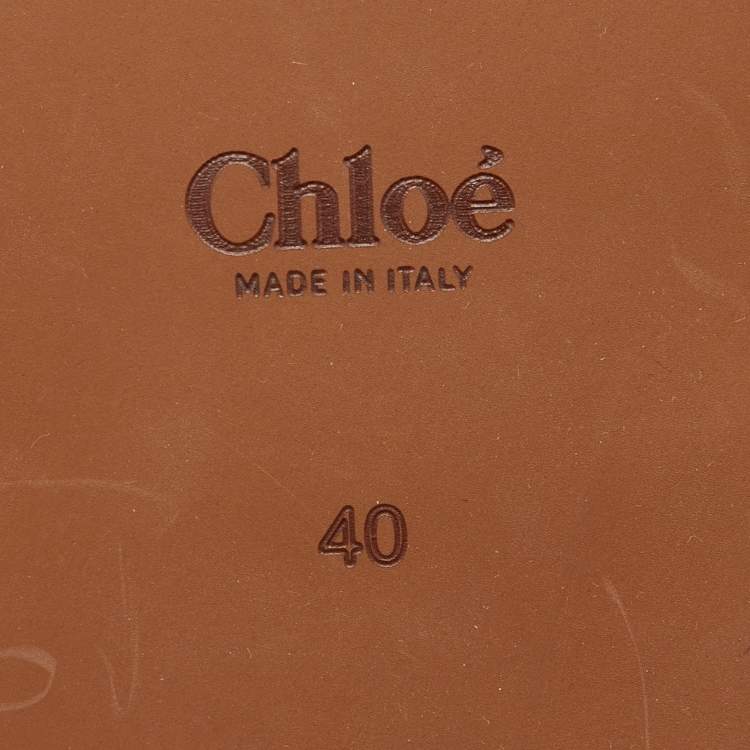 Pre Owned Chloe Brown Canvas Logo Ribbon Woody Flat Slides Size 40