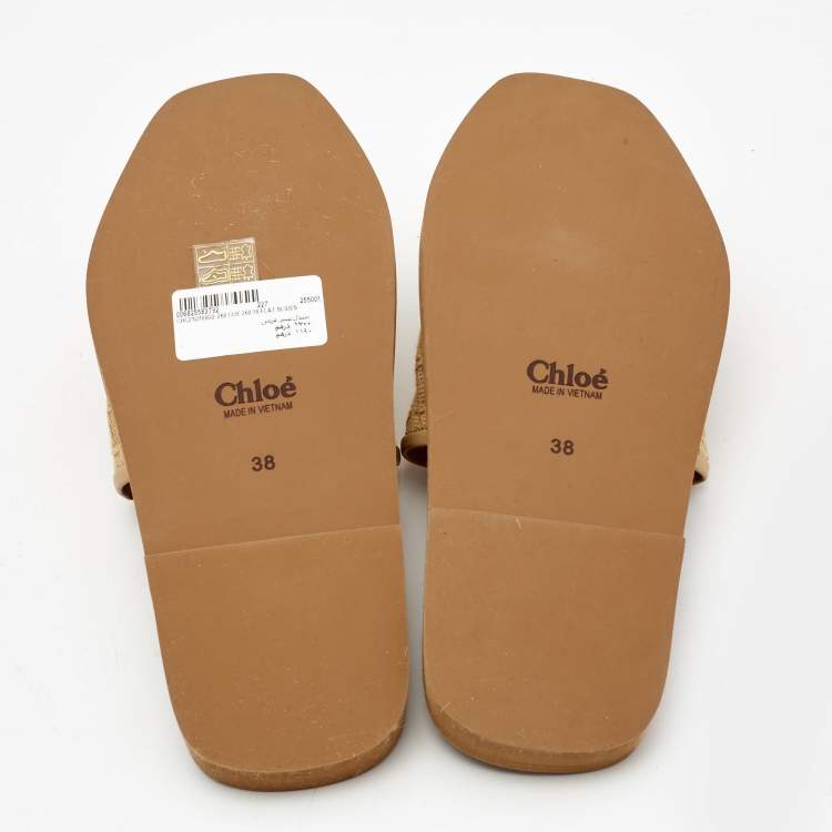 Pre Owned Chloe Beige Lace Woody Flat Slides Size 38
