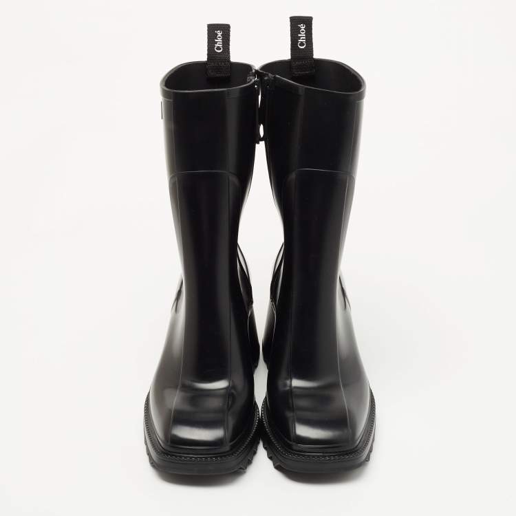 Pre Owned Chloe Black Rubber Betty Rain Boots Size 39