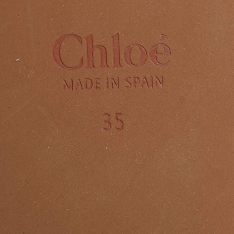 Pre Owned Chloe Beige Logo Print Canvas Woody Wedge Slide Sandals Size 35