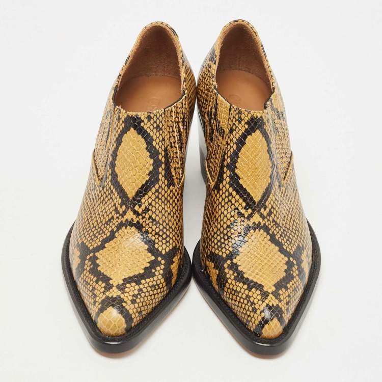 Pre Owned Chloe Yellow/Black Embossed Snakeskin Rylee Ankle Boots Size 38.5