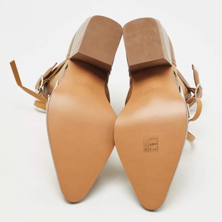 Pre Owned Chloe Brown Leather and Canvas Rylee Cut Out Buckle Detail Ankle Boots Size 38.5