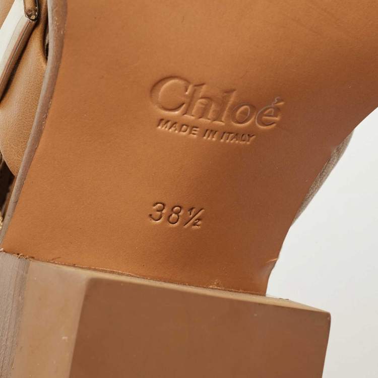 Pre Owned Chloe Brown Leather and Canvas Rylee Cut Out Buckle Detail Ankle Boots Size 38.5